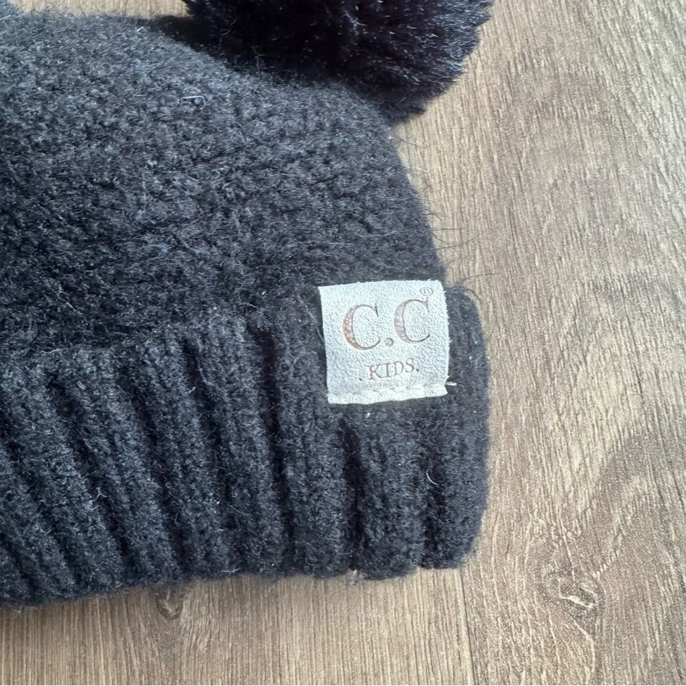 CC Toddler Girls Black Pom Pom Beanie Hat Knit Comfy Outdoor Cozy Casual Warm